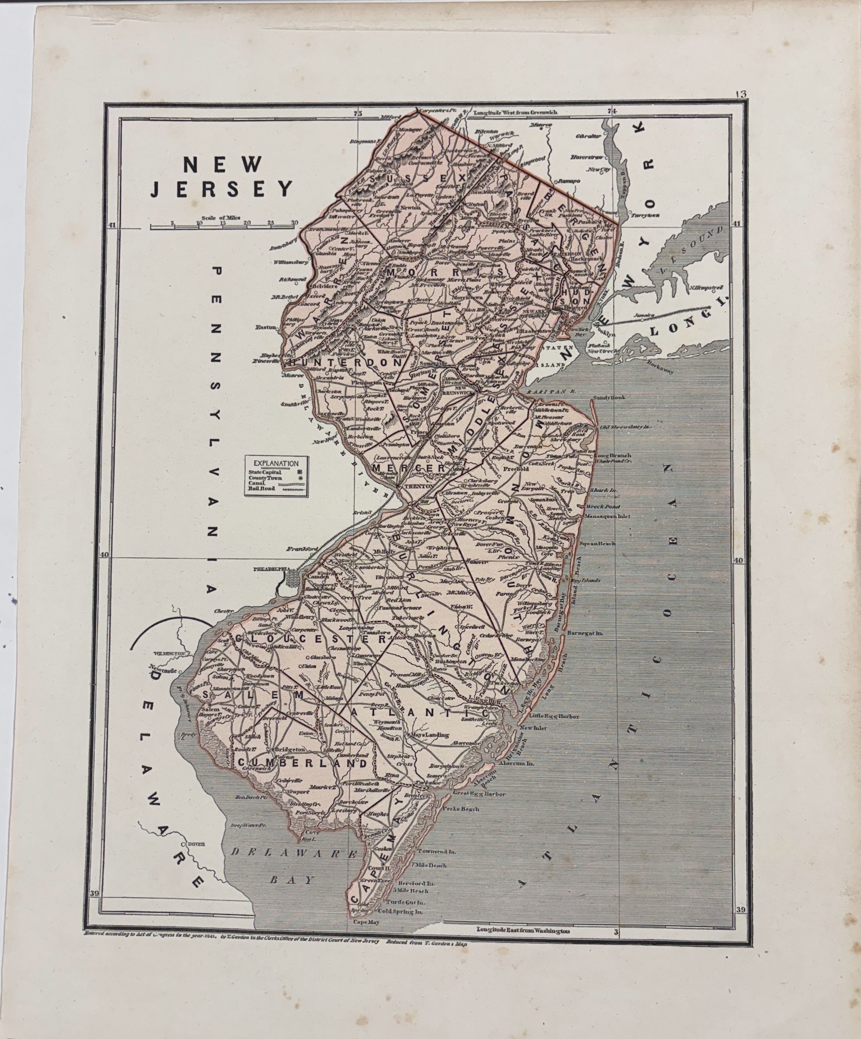 Map of the State of New Jersey, Reduced from T. Gordon's Map