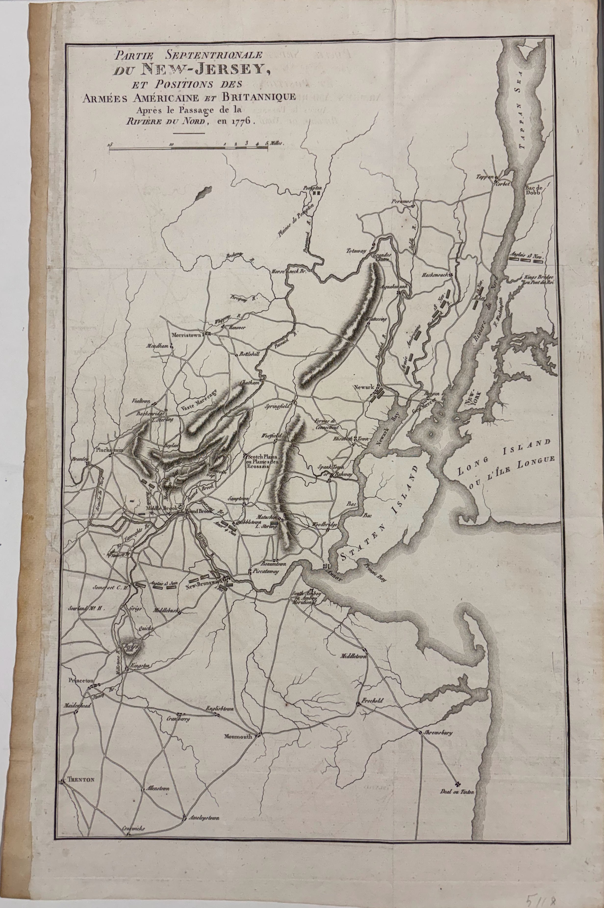 Partie Septentrionale du New-Jersey, et Positions des Armées Américaine et Britannique Après le Passage de la Riviere du Nord, en 1776