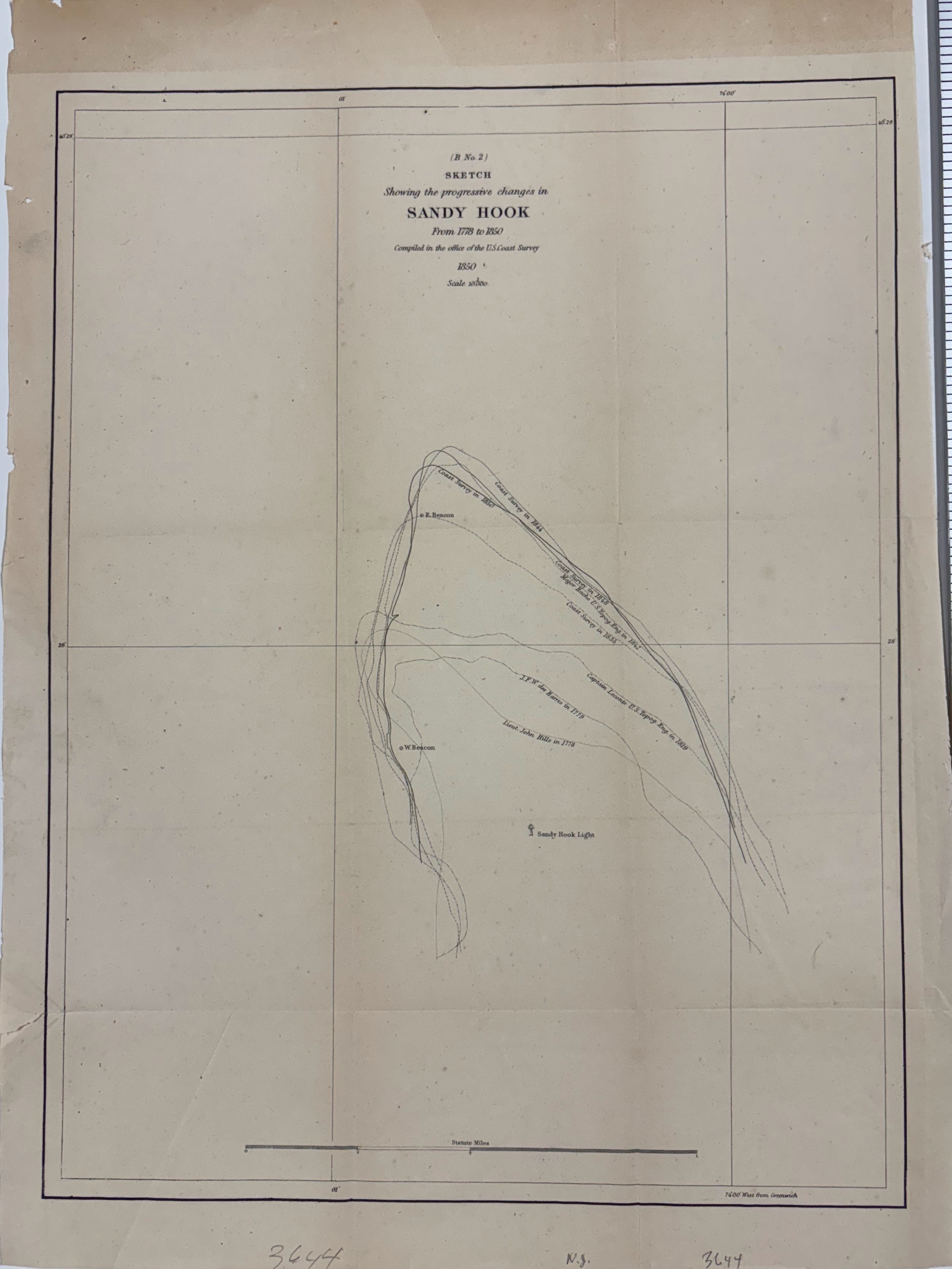 Sketch Showing the Progressive Changes in Sandy Hook From 1778 to 1850 (B No. 2)