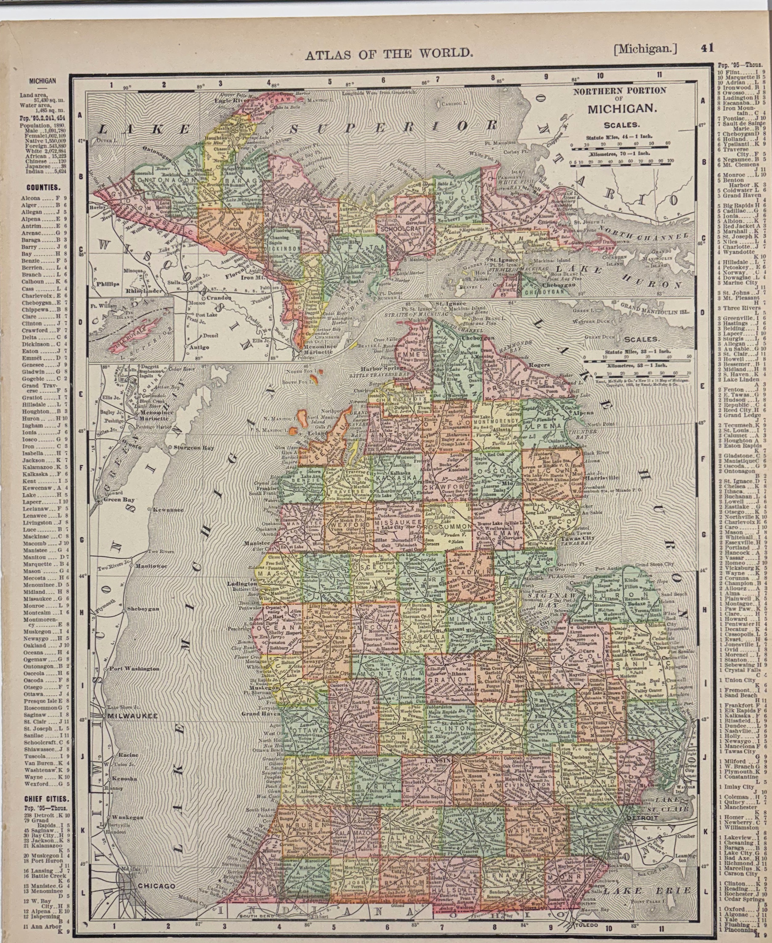 Atlas of the World: [Michigan] with Inset of the Northern Portion of Michigan