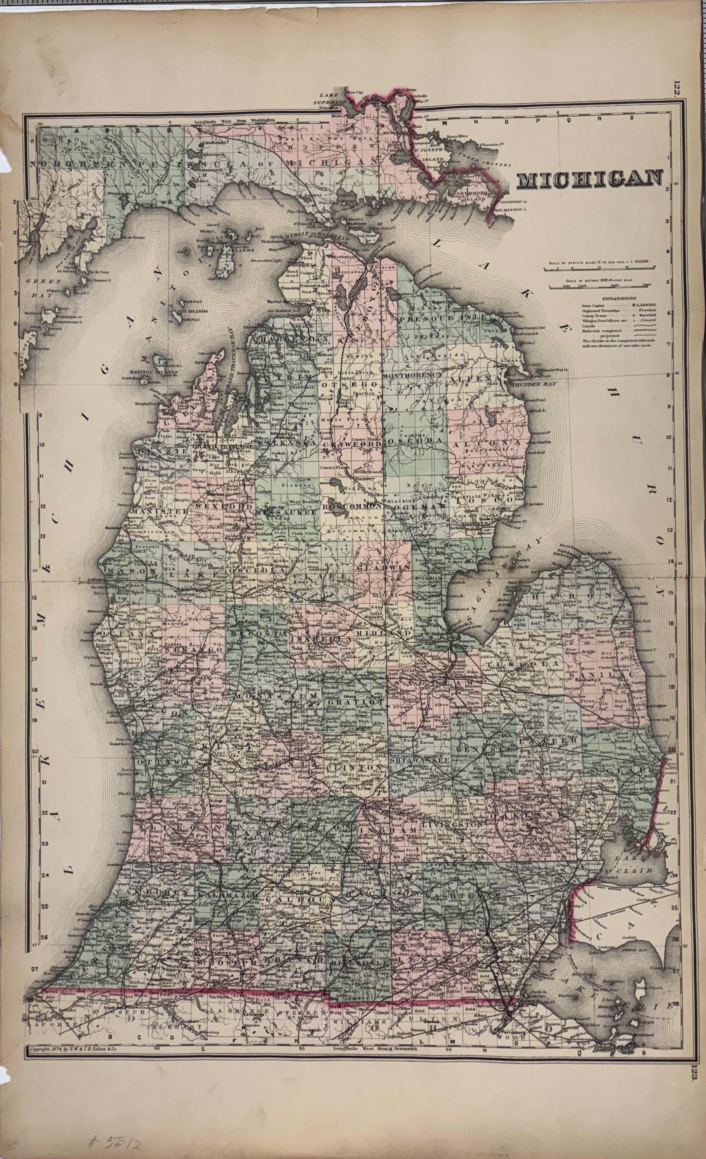 Colton's Map of the State of Michigan