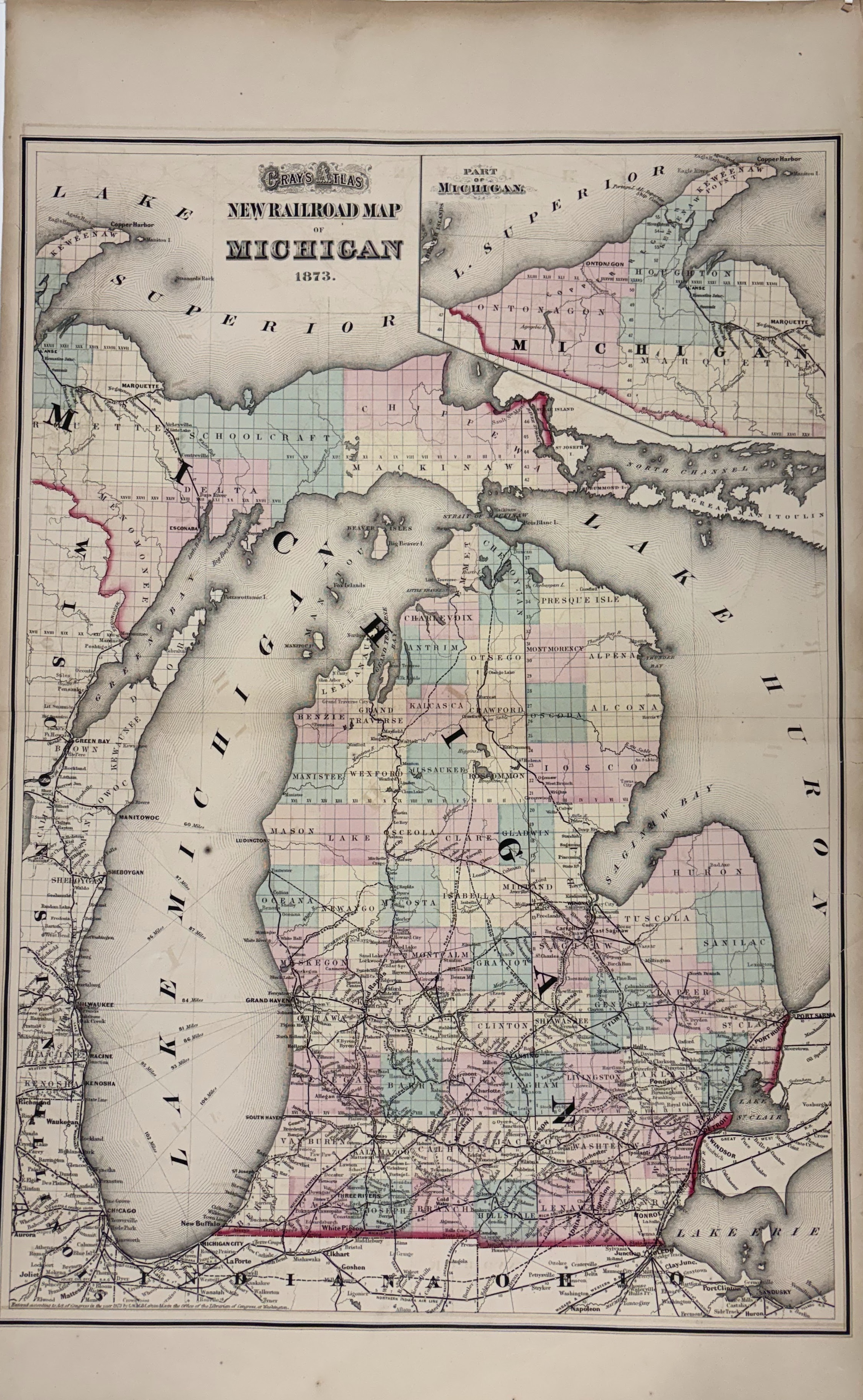 Gray's Atlas: New Railroad Map of Michigan