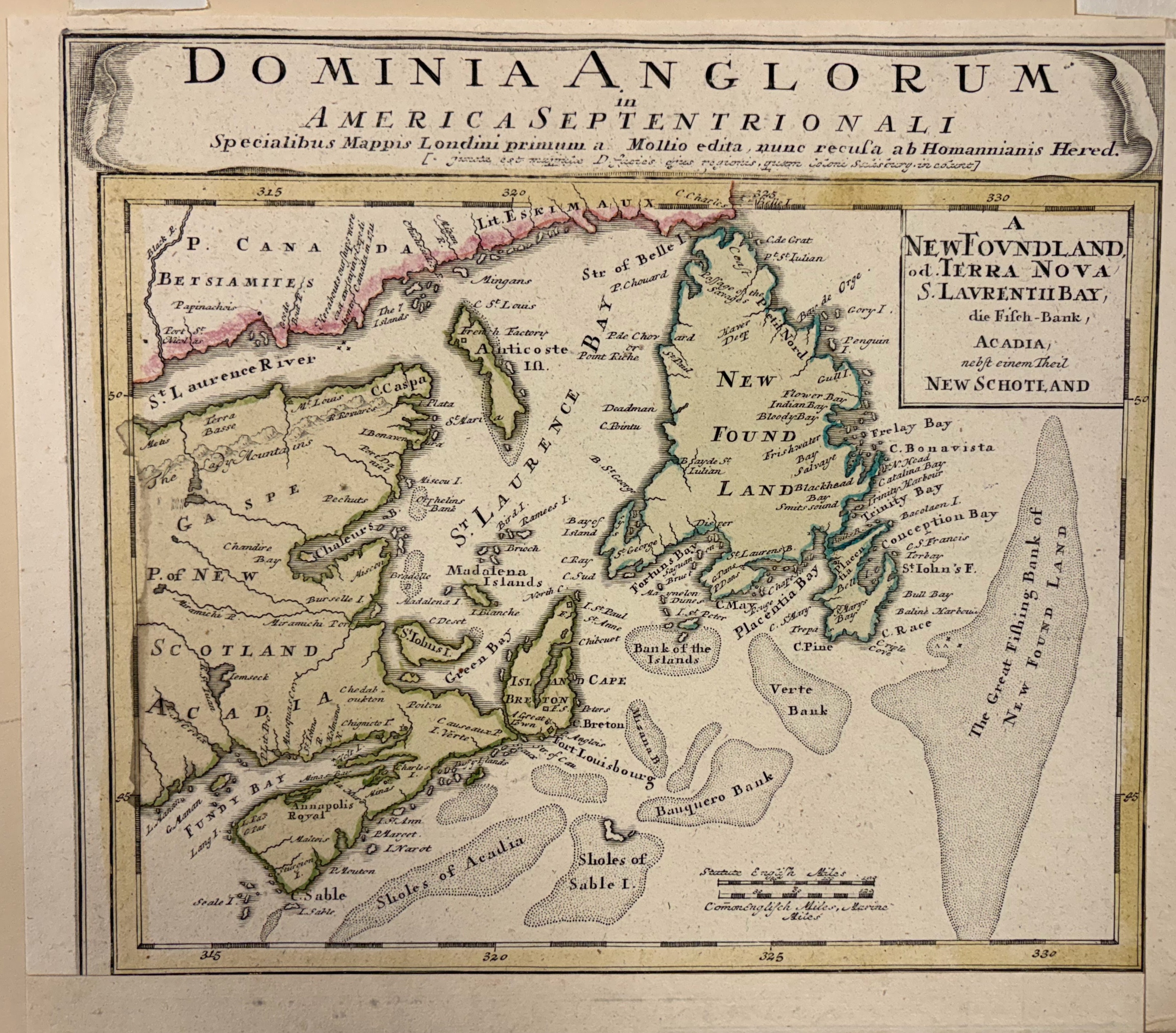 Dominia Anglorum in America Septentrionali: Newfoundland, Terra Nova, S. Laurentii Bay, Acadia, nebst einem Theil New Schotland