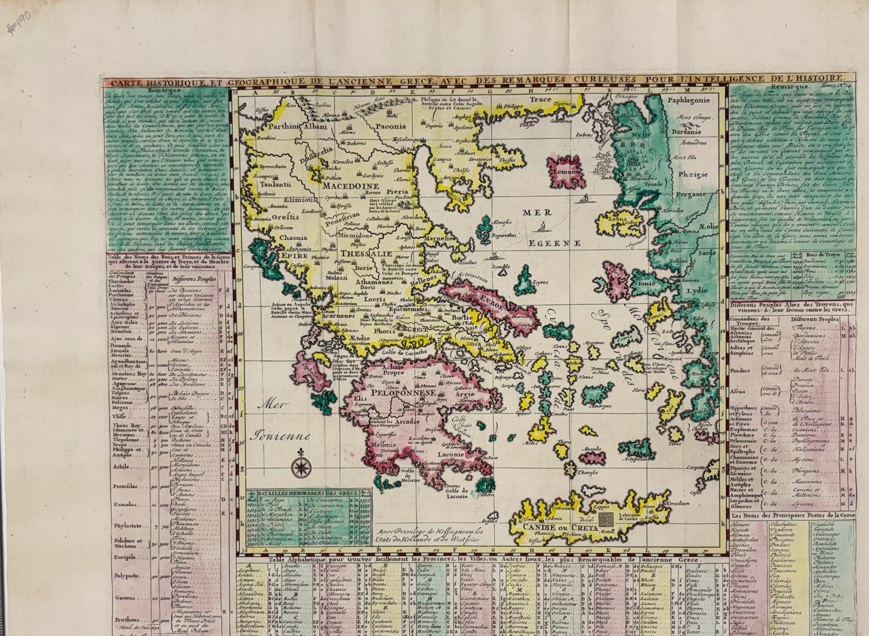 Carte Historique et Geographique de l'Ancienne Grece, avec des Remarques Curieuses pour l'Intelligence de l'Histoire