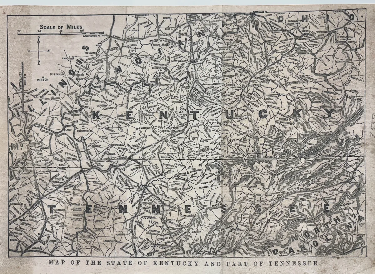 MAP OF THE STATE OF KENTUCKY AND PART OF TENNESSEE.
