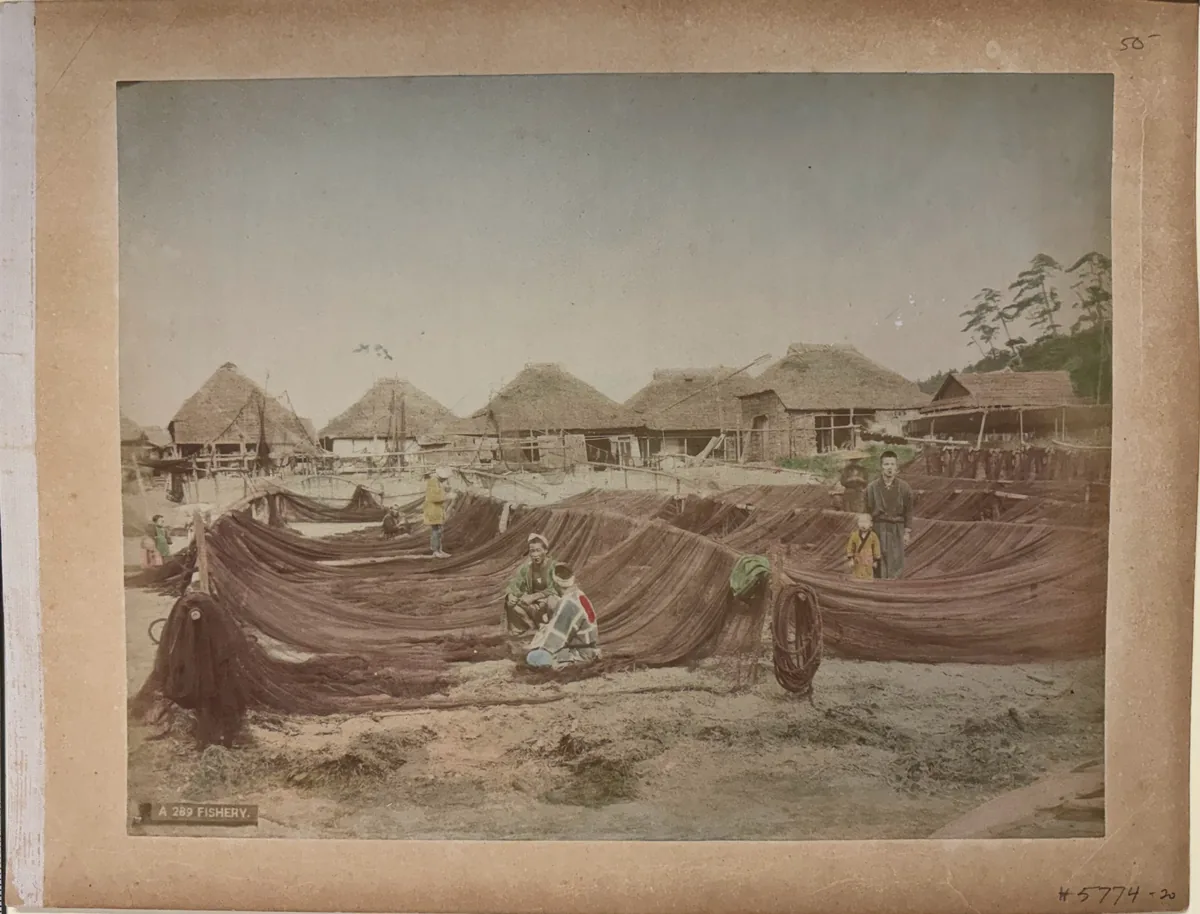 A Fishery: Drying Nets in a Meiji Period Japanese Village